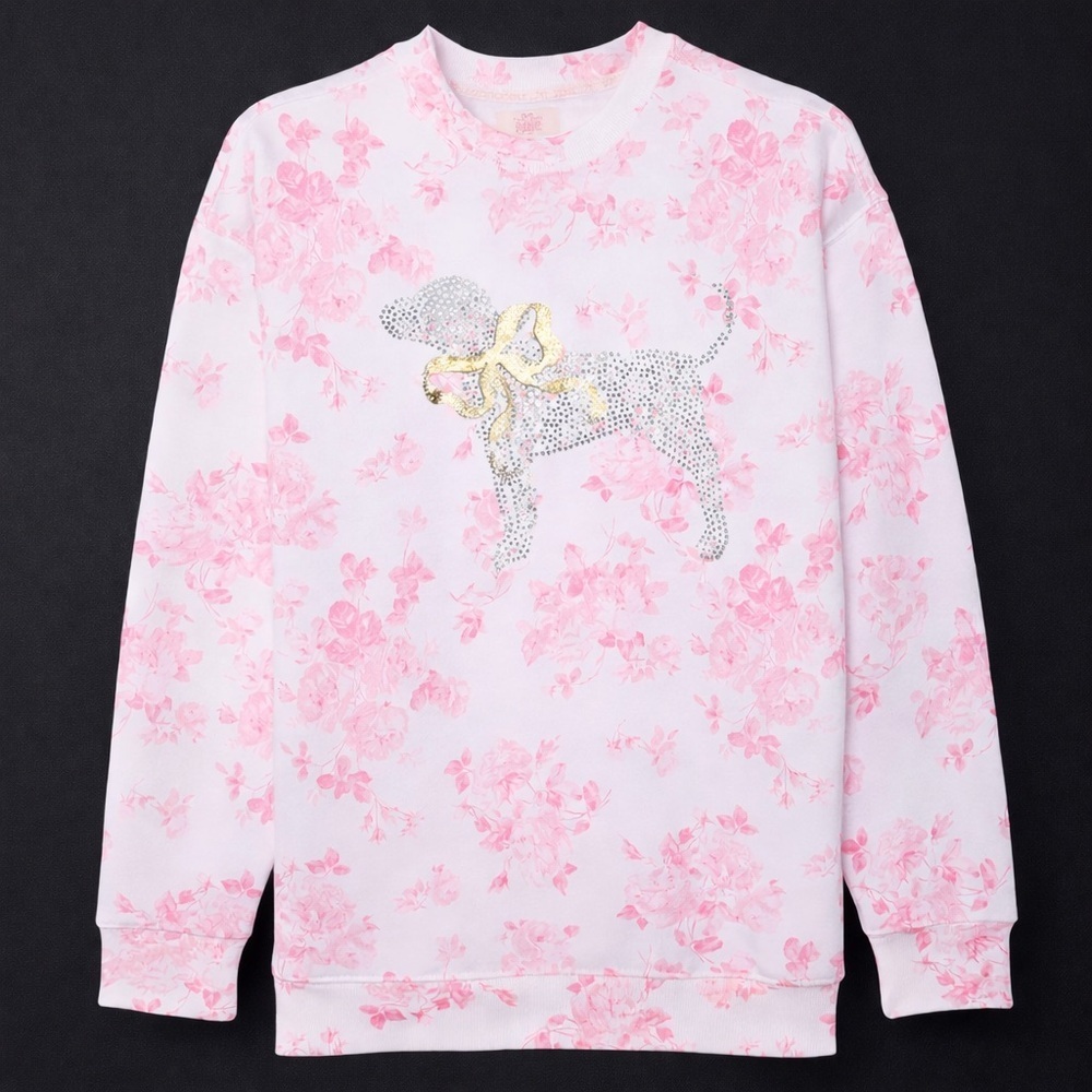 Victoria's Secret Pink x LoveShackFancy  limited edition Bling Floral Sweatshirt